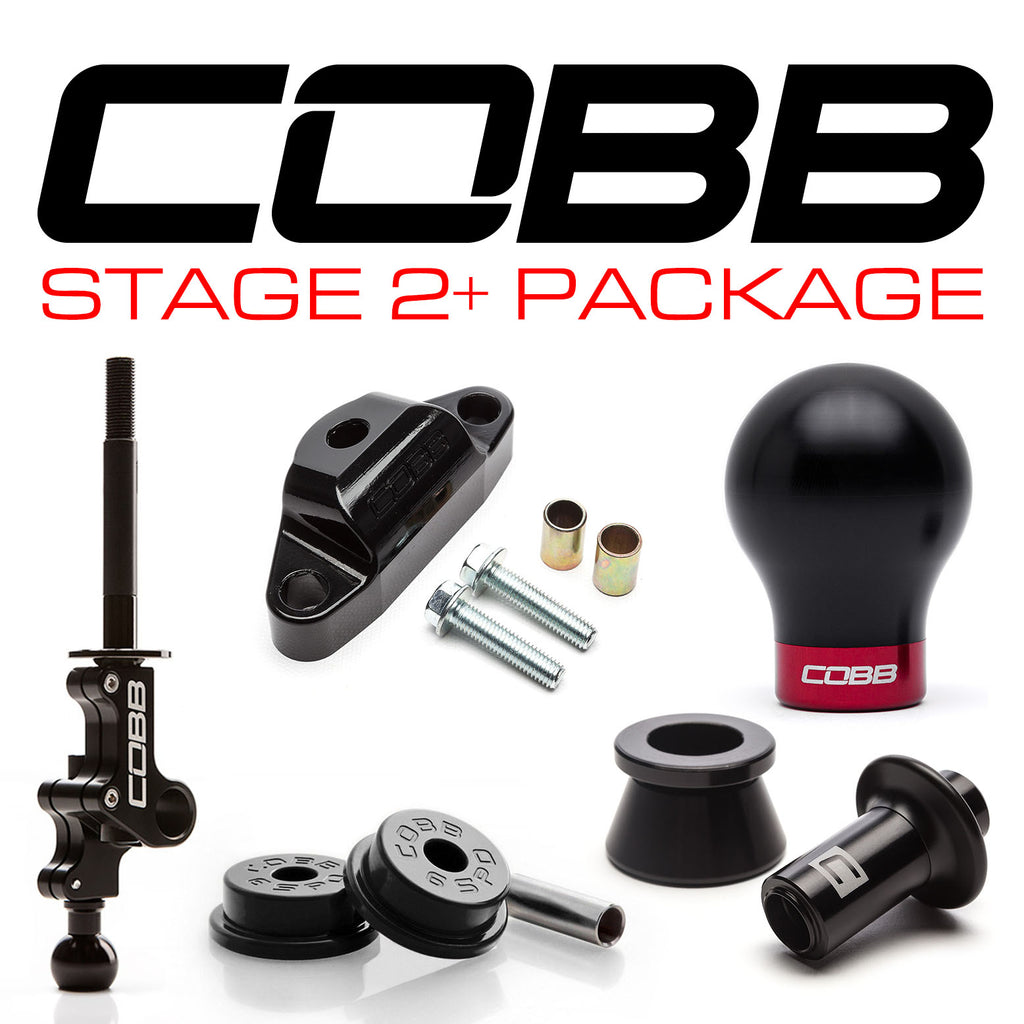 Cobb 6 Speed Stage 2+ Drivetrain Package w/ Weighted Black Knob & White / Stealth Black Lockout - Subaru STi 2004-2021