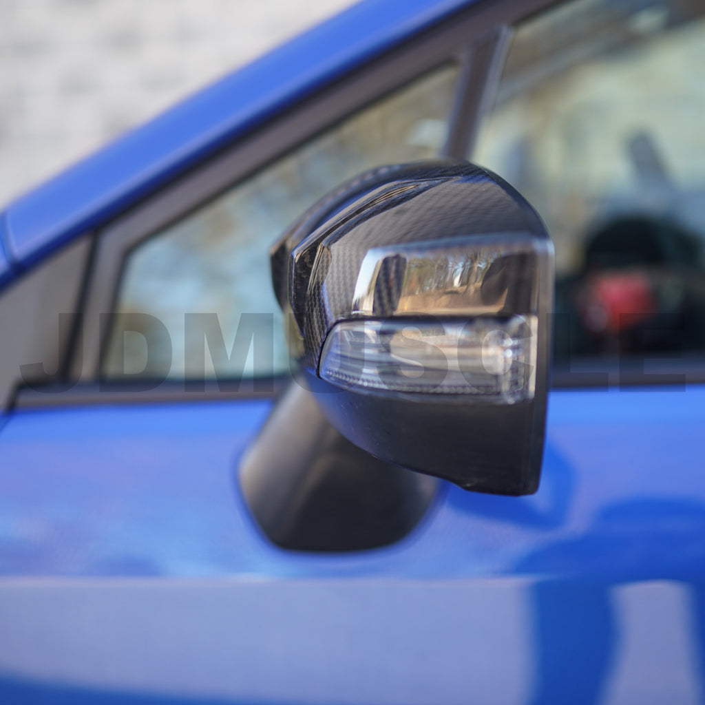 JDMuscle Tanso R2 Style Carbon Fiber Side Mirror Covers/Replacement with Turn Signal - Subaru WRX / STi 2015-2021