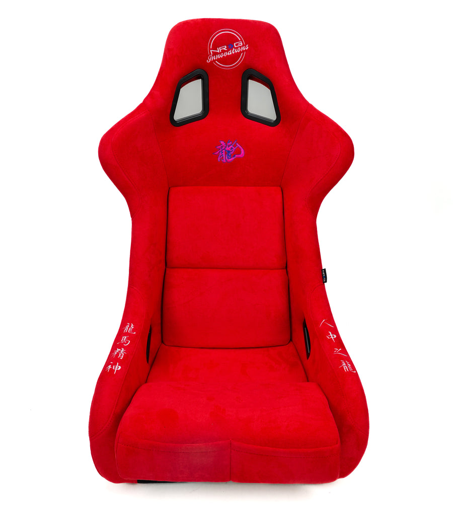 NRG Large FRP Bucket Seat Red Alcantara w/ Dragon Livery - Universal