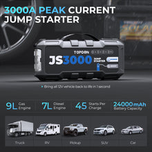 Load image into Gallery viewer, TOPDON JS3000 Peak Amp Battery Jumpstarter, Power Bank, & Flashlight
