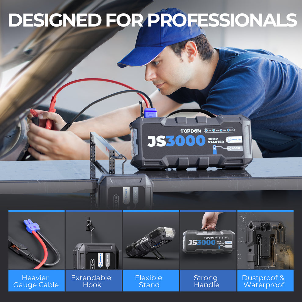 TOPDON JS3000 Peak Amp Battery Jumpstarter, Power Bank, & Flashlight