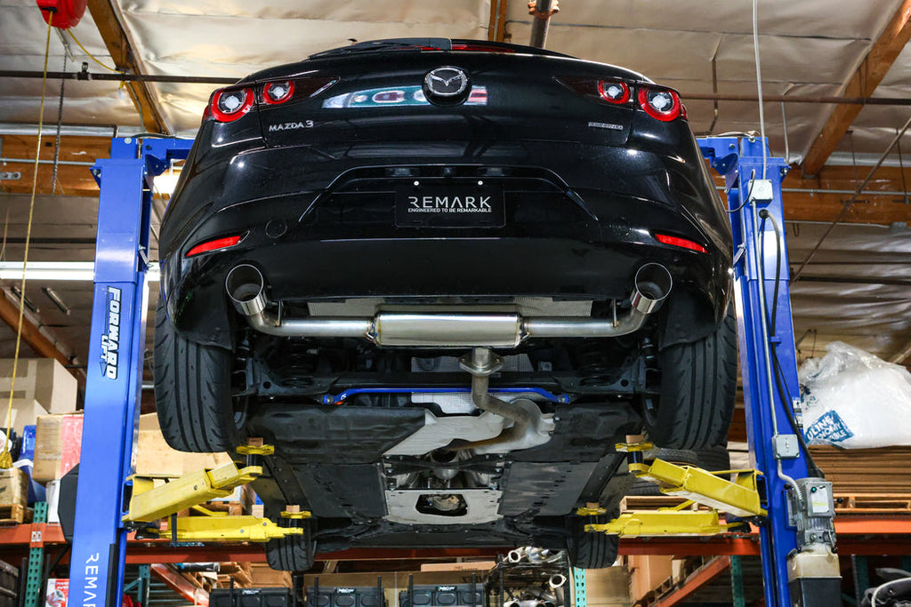 REMARK Dual Burnt SS Single Wall Tip Muffled Axleback Exhaust - Mazda 3 / Mazda 3 Turbo 2019-2025