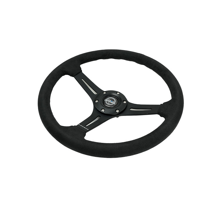NRG Reinforced Suede Racing Steering Wheel 350mm / 2.5in Deep / 4mm Matte Black Spoke - Universal