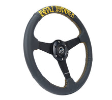 Load image into Gallery viewer, NRG Reinforced Black Perforated Leather Steering Wheel 350mm / 1.5in Deep w/ Goal Digger Blk Stitch