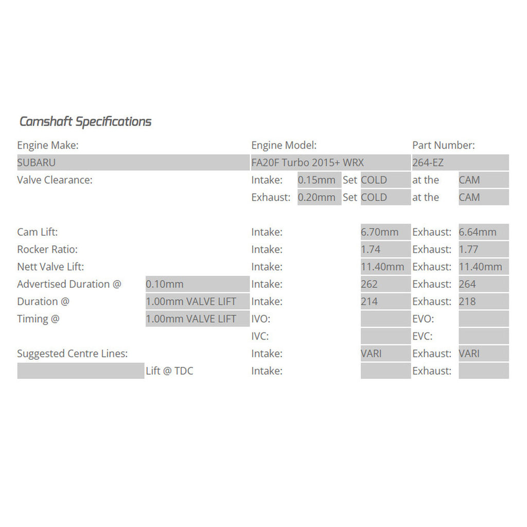 Kelford Cams 262/264 Degree Camshafts (264-EZ) - Subaru WRX 2015-2021