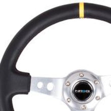 Load image into Gallery viewer, NRG Reinforced Steering Wheel (350mm / 3in. Deep) Blk Leather w/Circle Cut Spokes & Single Yellow CM