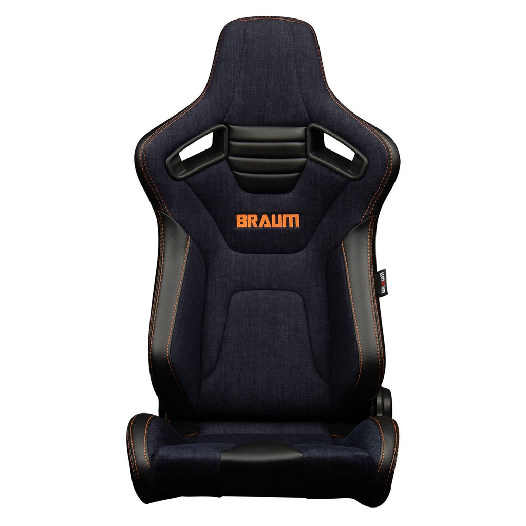 Braum Racing ELITE-X Series Racing Seats (Pair; Navy Denim / Orange Stitching)