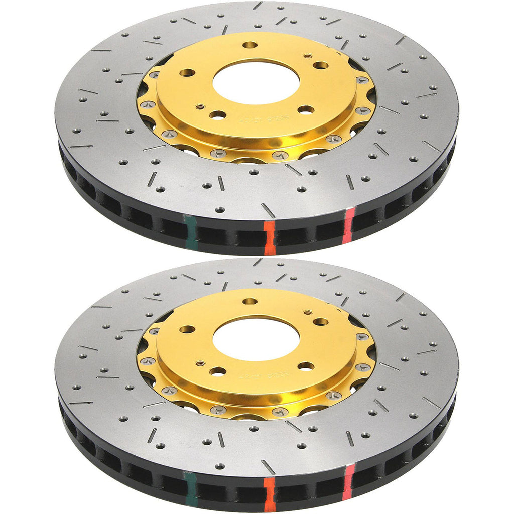 DBA 5000 Drilled & Slotted 2-Piece Front Rotors w/ Gold Hat (Pair) - Subaru STI 2004-2017