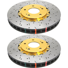 Load image into Gallery viewer, DBA 5000 Drilled & Slotted 2-Piece Front Rotors w/ Gold Hat (Pair) - Subaru STI 2004-2017