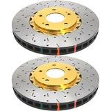 DBA 5000 Drilled & Slotted 2-Piece Front Rotors w/ Gold Hat (Pair) - Subaru WRX 2002-2014 (+Multiple Fitments)