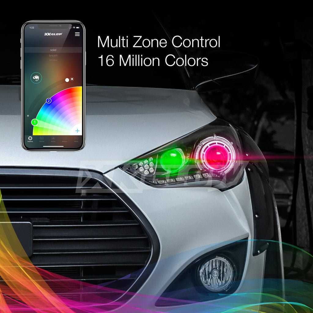XK GLOW 2 In 1 LED Headlight w/ Multi-Color Devil Eye | XKCHROME SMARTPHONE APP