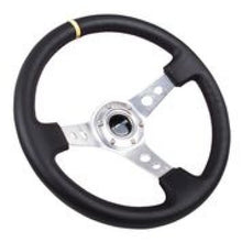 Load image into Gallery viewer, NRG Reinforced Steering Wheel (350mm / 3in. Deep) Blk Leather w/Circle Cut Spokes & Single Yellow CM