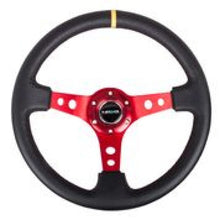 Load image into Gallery viewer, NRG Reinforced Steering Wheel (350mm / 3in. Deep) Blk Leather w/Red Spokes & Sgl Yellow Center Mark