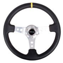 Load image into Gallery viewer, NRG Reinforced Steering Wheel (350mm / 3in. Deep) Blk Leather w/Circle Cut Spokes & Single Yellow CM