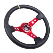 Load image into Gallery viewer, NRG Reinforced Steering Wheel (350mm / 3in. Deep) Blk Leather w/Red Spokes & Sgl Yellow Center Mark