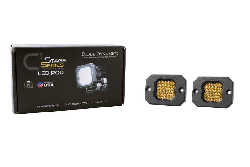 Diode Dynamics SSC1 Yellow Flood Sport Flush Mount ABL LED Pod (Pair) - Universal Fitment