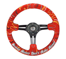 Load image into Gallery viewer, NRG Reinforced Steering Wheel (3in. Deep) Ryan Litteral Sig Blk Alcan, Red Stich, Flame Embroidery