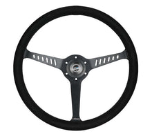 Load image into Gallery viewer, NRG Reinforced Stealth Wheel (380mm) 3 Spoke Center - 1in Deep Dish - Vegan Suede Red Stitch