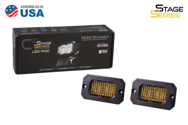 Diode Dynamics C2 1.0 SAE Yellow Fog Sport Flush Mount LED Pod (Pair) - Universal Fitment