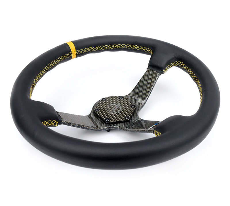 NRG Carbon Fiber Steering Wheel (350mm) Leather Trim w/Gold Stiching/Center Mark
