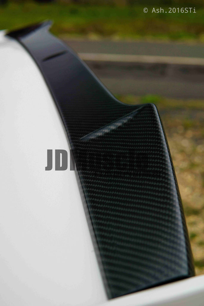 JDMuscle Tanso Carbon Fiber Wing Gurney Flap V2 - Subaru WRX / STi  2015-2021 (w/ OEM STi Spoiler)