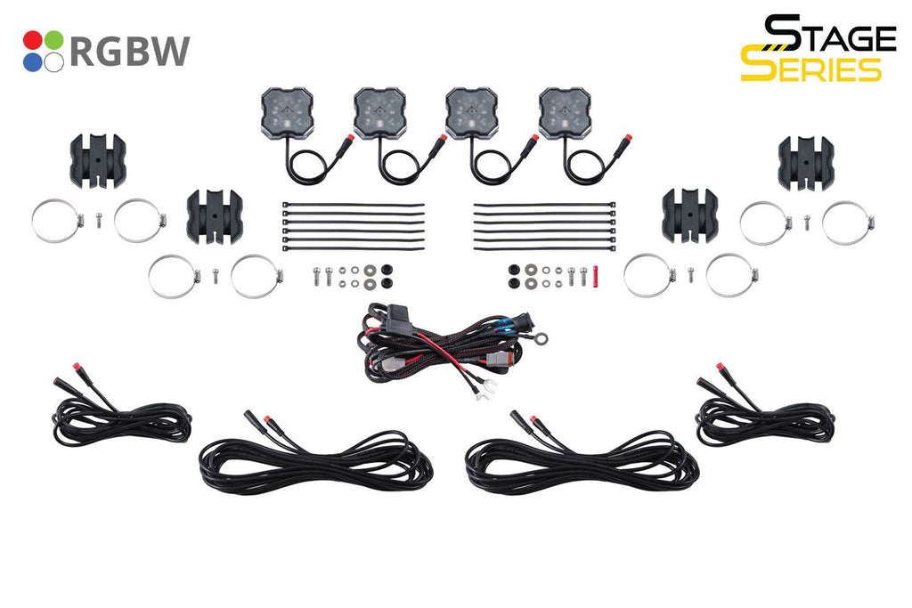 Diode Dynamics Stage Series Universal White Diffused Rock Light SXS Installer Kit (4-pack) - Universal