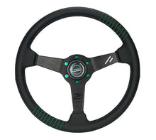 Load image into Gallery viewer, NRG Steering Wheel 1.5in Dish 350mm Black Perforated Leather - Emerald Stitching - Reinforced Spoke
