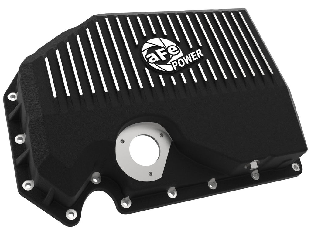 aFe POWER Street Series Engine Oil Pan  w/ Machined Fins [Black; w/ Oil Sensor] - Audi & VW 1.8L / 2.0L Fitments