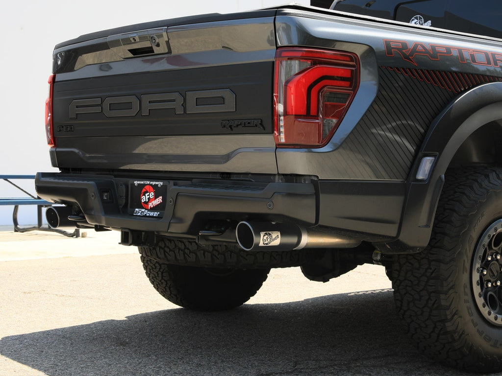 aFe Vulcan Series 3in to 3-1/2in Stainless Steel Catback Exhaust System (Black Tips) - Ford F-150 Raptor 2021-2024