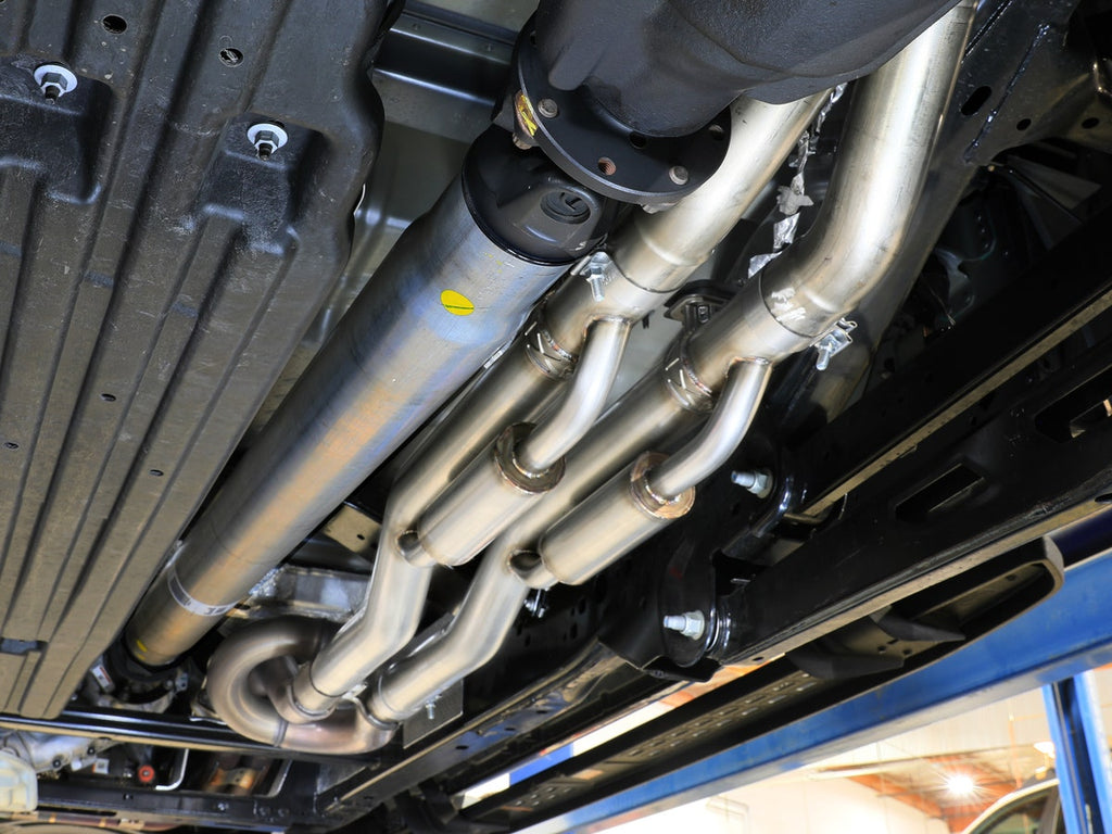 aFe Vulcan Series 3in to 3-1/2in Stainless Steel Catback Exhaust System (Black Tips) - Ford F-150 Raptor 2021-2024