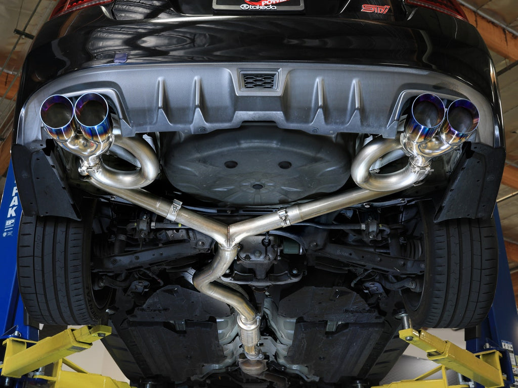aFe Takeda 3in to 2-1/2in Stainless Catback Exhaust w/ Blue Flame Tip - Subaru WRX / STi 2015-2021