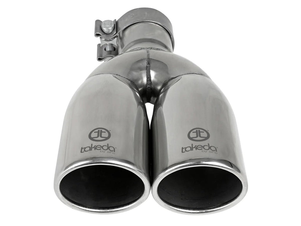 aFe Takeda 304 SS Polished Clamp-on Exhaust Tip - 2-1/2in Inlet x 3-1/2in Outlet X 12in Length Universal