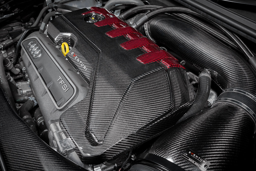 Eventuri Black Carbon and Red Kevlar Engine Cover - Audi RS3 (8V/8Y) 2017+ / TT RS (8S) 2018-2022