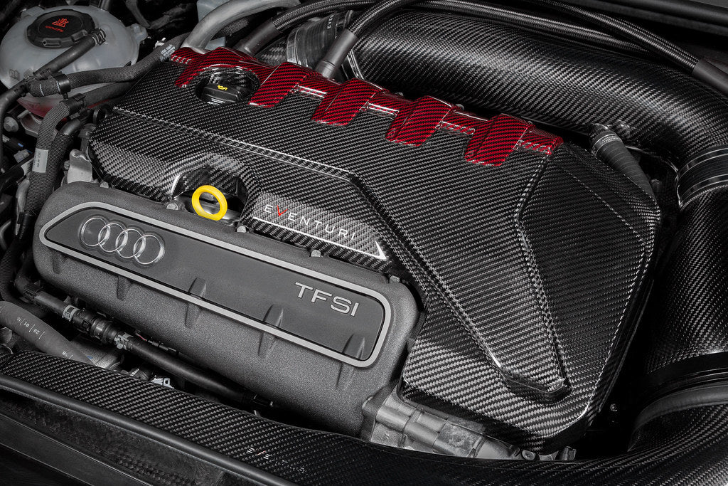 Eventuri Black Carbon and Red Kevlar Engine Cover - Audi RS3 (8V/8Y) 2017+ / TT RS (8S) 2018-2022
