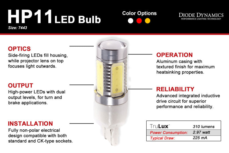 Diode Dynamics 7440/7443 HP11 Turn Signal LED Bulbs [Amber; Pair] - Universal