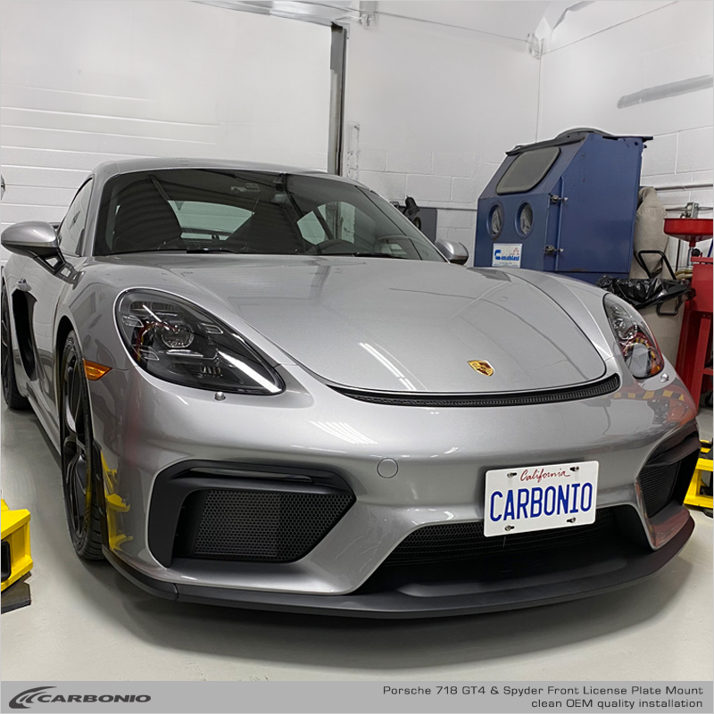 Carbonio No-Drill Front License Plate Mount - Porsche 718 Cayman GT4 / GT4 RS / Spyder (982) 2020-2026