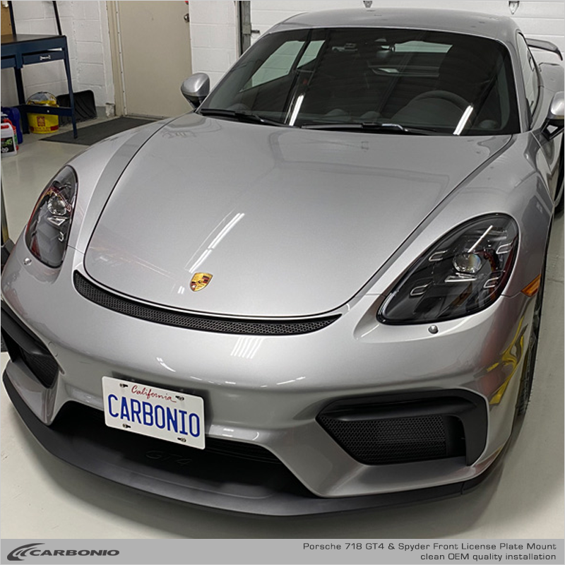 Carbonio No-Drill Front License Plate Mount - Porsche 718 Cayman GT4 / GT4 RS / Spyder (982) 2020-2026