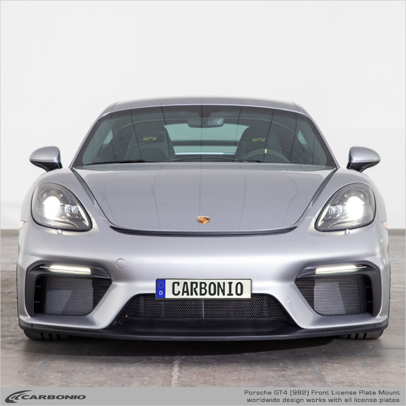Carbonio No-Drill Front License Plate Mount - Porsche 718 Cayman GT4 / GT4 RS / Spyder (982) 2020-2026