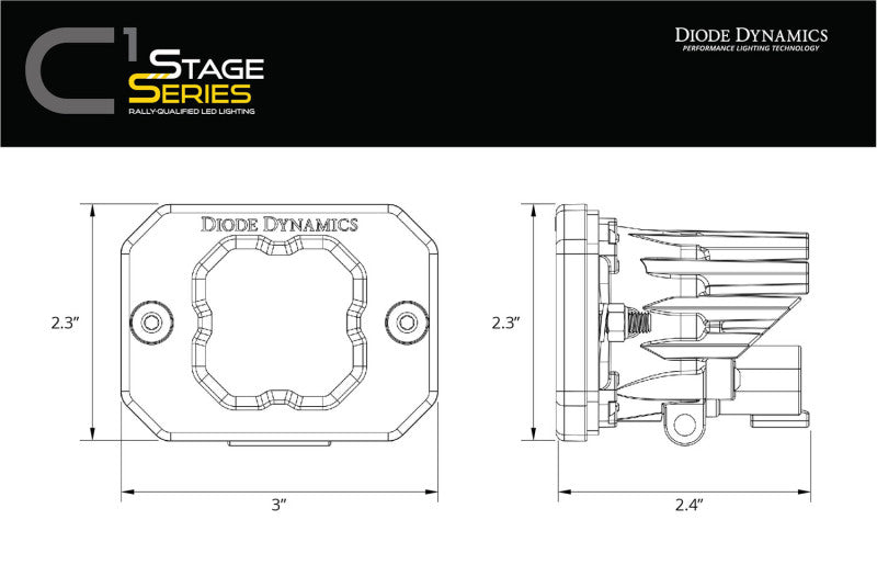 Diode Dynamics SSC1 Yellow Flood Sport Flush Mount ABL LED Pod (Pair) - Universal Fitment