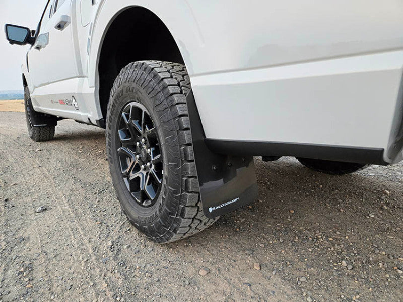 Rally Armor Black UR Mudflaps w/White Logo - Ford F-150 2021-2025