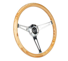 Load image into Gallery viewer, NRG Reinforced Steering Wheel (380mm) Light Wood Grain w/3-Spoke Center Shinny Chrome