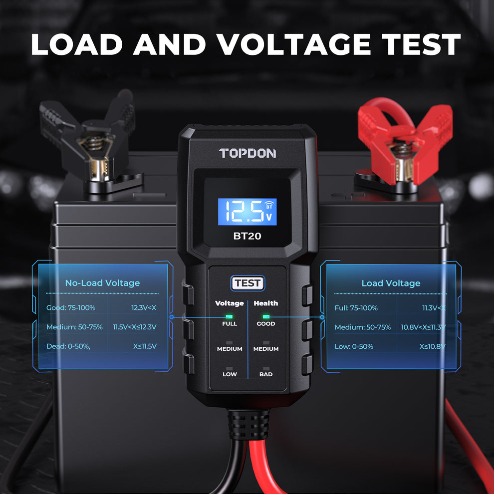 TOPDON BT20 Battery Load/Voltage Tester, Cranking & Charging Test w/ App