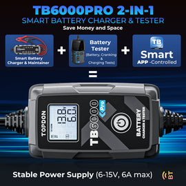 TOPDON TB6000 PRO 2-in-1 6A Battery Charger & Battery Tester w/ App