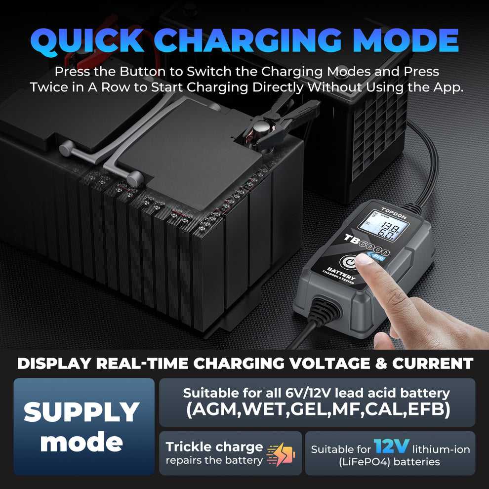 TOPDON TB6000 PRO 2-in-1 6A Battery Charger & Battery Tester w/ App