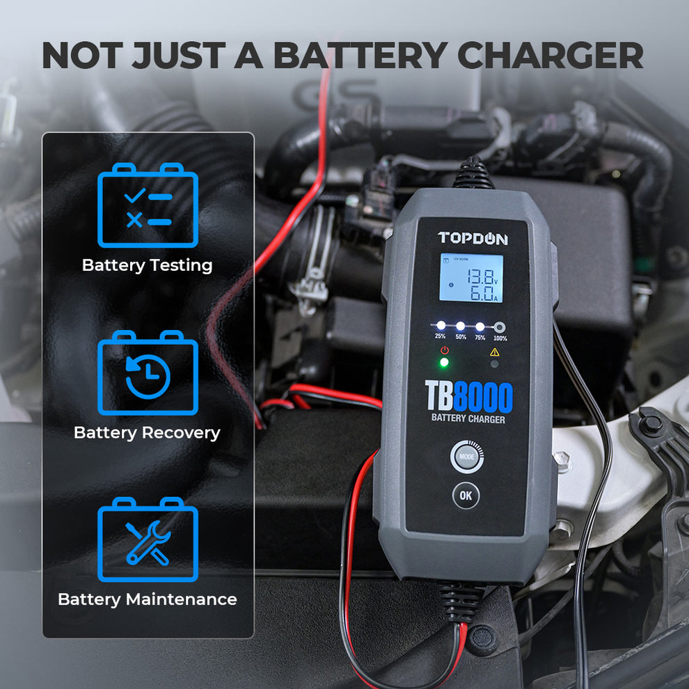 TOPDON TB8000 8A Smart Battery Charger LI, WET, GEL, MF, CAL, EFB, AGM