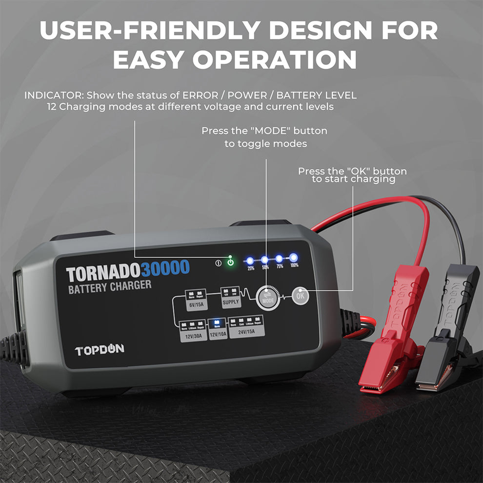 TOPDON Tornado30000 30A Smart Charger and Power Supply 12V/24V