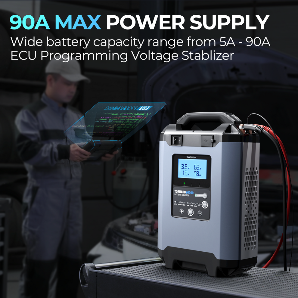 TOPDON T90000 90A Stable Power Supply & Smart Charger 12V/24V