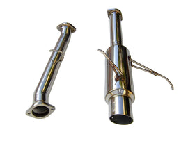 Two metallic exhaust pipes on a white background