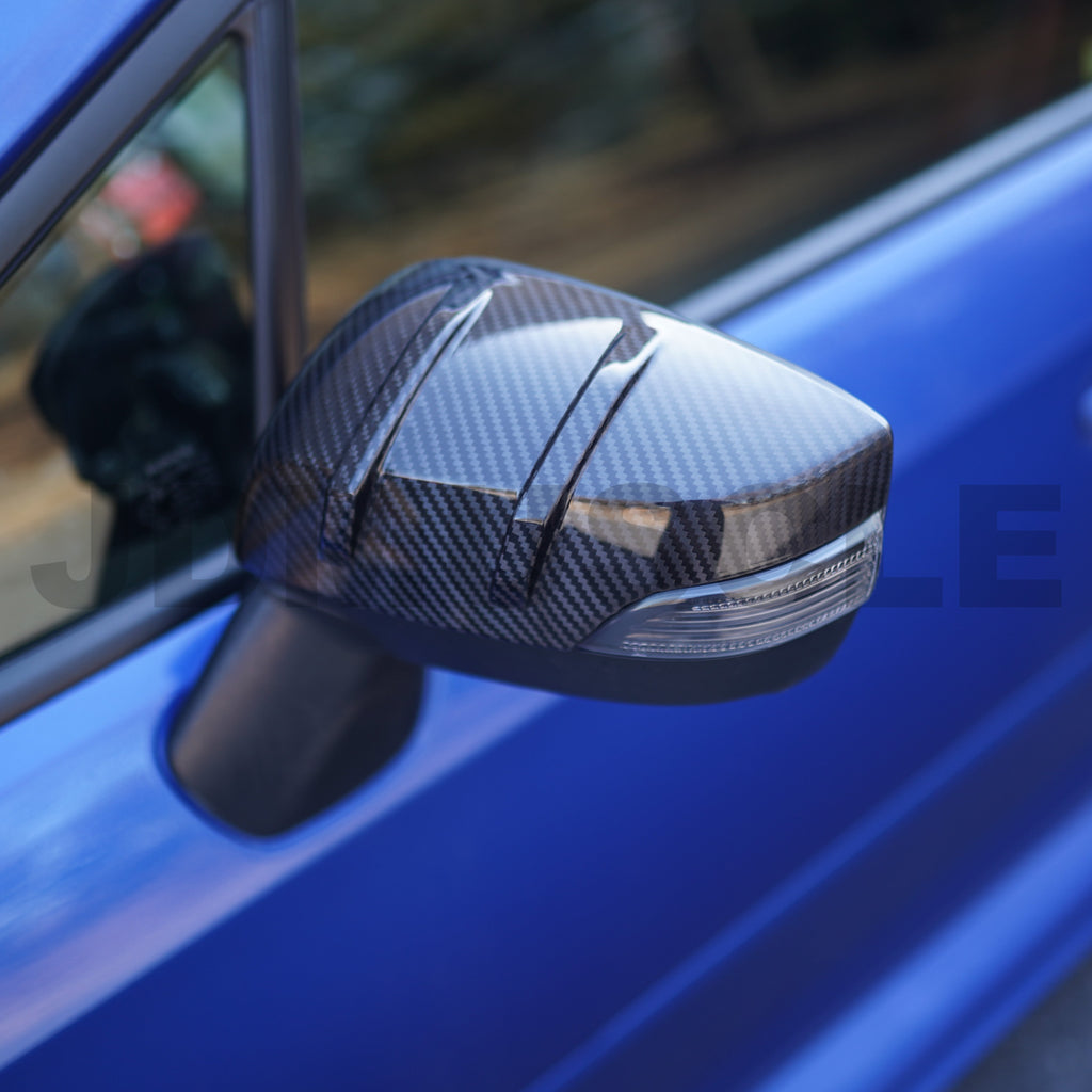 JDMuscle Tanso R2 Style Carbon Fiber Side Mirror Covers/Replacement with Turn Signal - Subaru WRX / STi 2015-2021