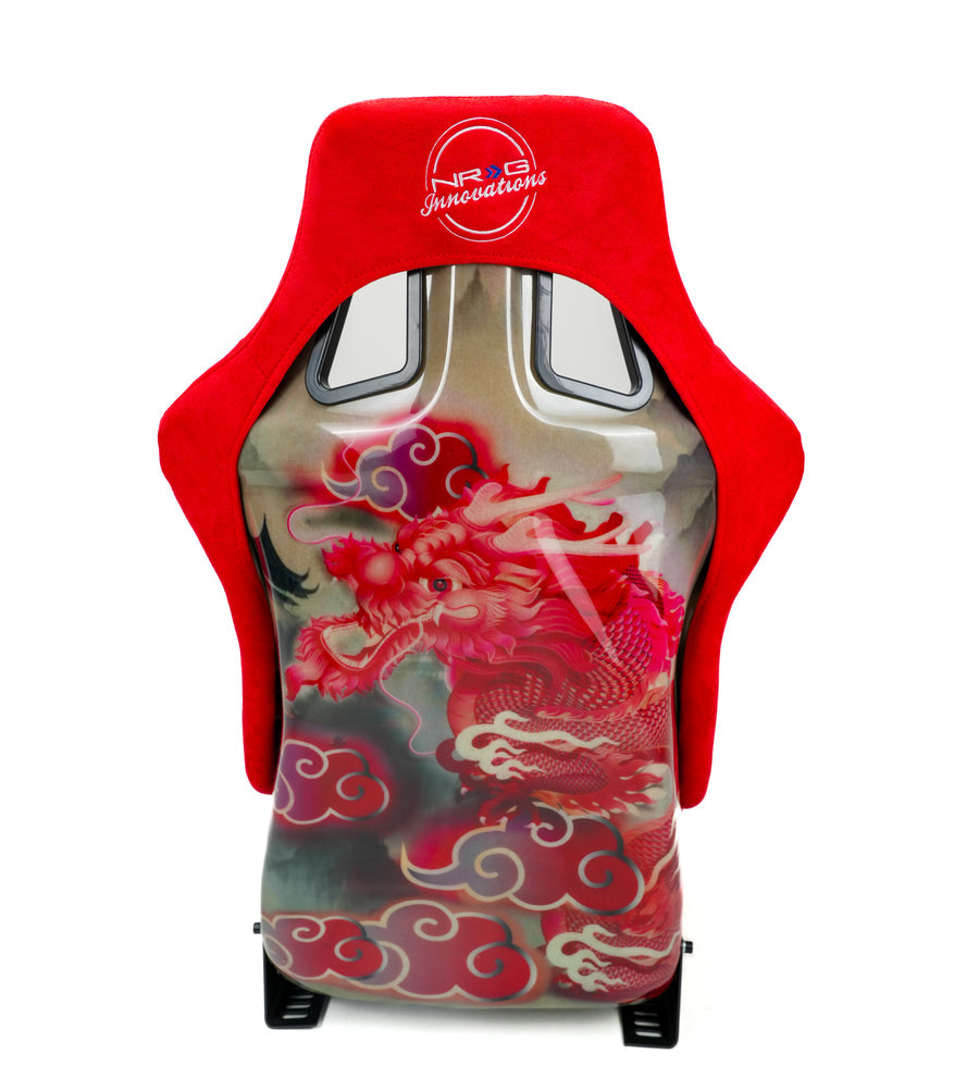 NRG Large FRP Bucket Seat Red Alcantara w/ Dragon Livery - Universal